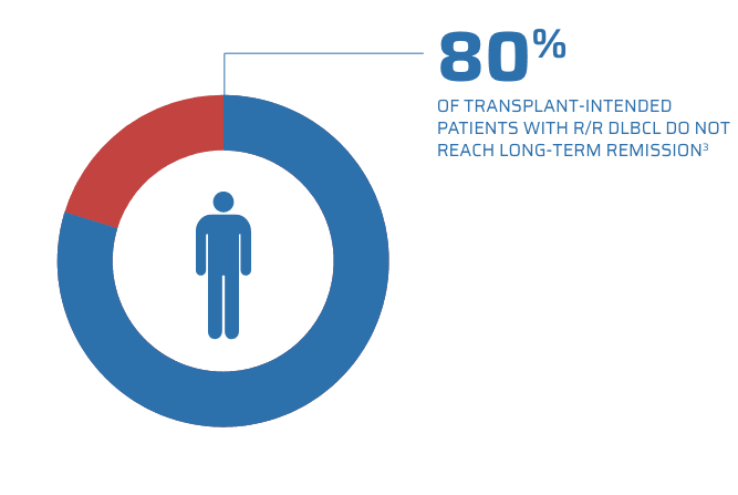 Pie chart of transplant-intended patients with R/R DLBCL who do not reach long-term remission.